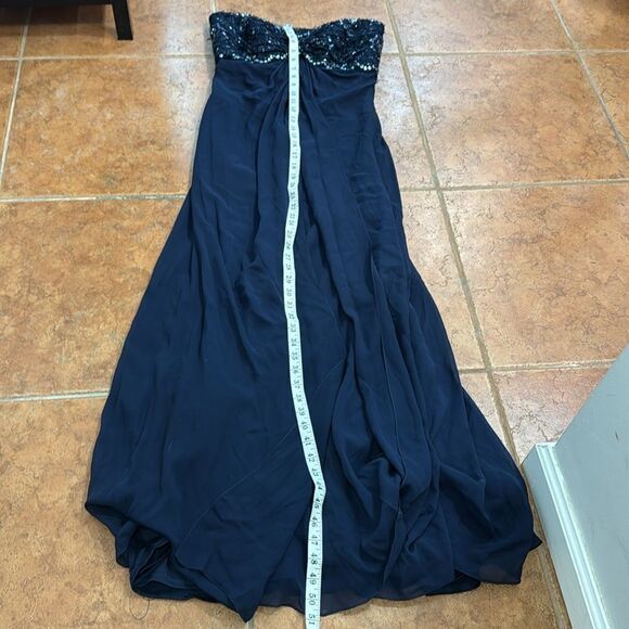 Tadashi Collection Silk Beaded Ruched Long Evening Gown Navy Blue dress Size 6 - Picture 14 of 16